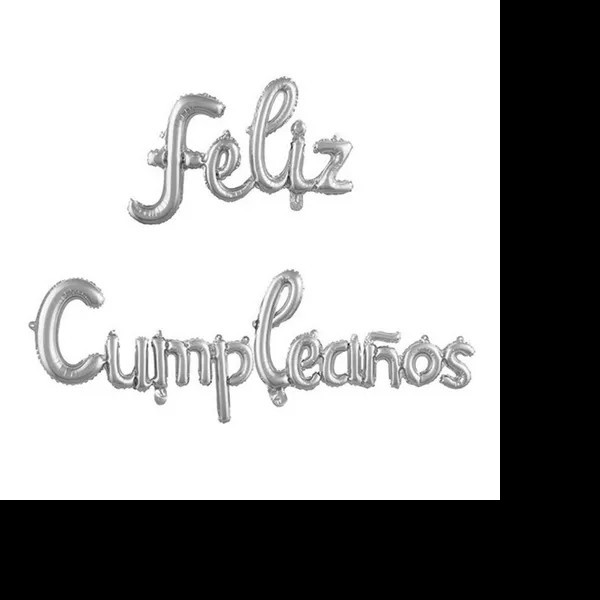 LETRERO INFLABLE FELIZ CUMPLEAÑOS METALICO PLATA E.12